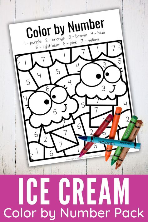 Explore a vibrant world of learning with our FREE Ice Cream Color-by-Number worksheets designed for preschoolers! These engaging and interactive ice cream-themed worksheets not only provide endless fun but also foster number recognition, color identification, and fine motor skills. Let's embark on a delightful journey of learning filled with vivid colors and boundless creativity. Save these incredible learning resources for future reference! Ice Cream Large Motor Activities, Ice Cream Activities For Preschool Free Printables, Preschool Ice Cream Crafts, Preschool Ice Cream Theme, Ice Cream Activities For Kindergarten, Ice Cream Preschool Activities, Ice Cream Theme Preschool, Ice Cream Crafts For Preschoolers, Ice Cream Activities For Preschool