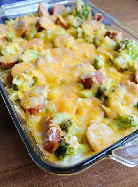 This yummy casserole has all of the good stuff, pasta, broccoli, kielbasa sausage and plenty of cheese. It comes together quickly and can be prepped ahead of time for a tasty family dinner. Polish Sausage Casserole Recipes, Keilbasa And Noodles, Kielbasa Broccoli Pasta, Leftover Polish Sausage, Casserole With Sausage Dinners, Kielbasa And Broccoli Recipes, Kielbasa Pasta Bake, Sausage Link Casserole, Recipes With Polish Sausage Kielbasa