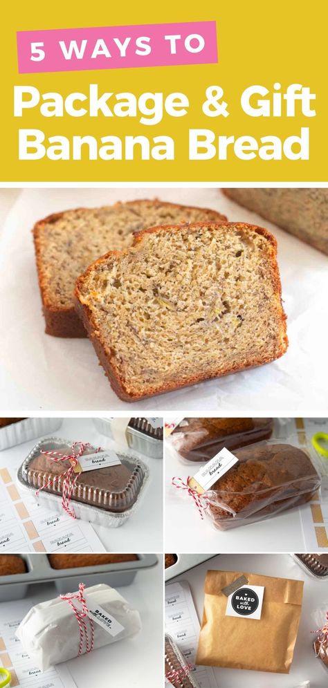 Banana Bread Packaging, 5 Banana Bread Recipe, Banana Packaging, Mini Bread Loaves, Printables Design, Healthy Banana Bread Recipe, Bread Gifts, Bake Sale Packaging, Banana Bread Loaf