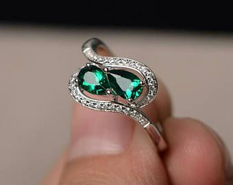 Emerald Engagement Ring Green, Swirl Engagement Rings, Bypass Engagement Ring, Emerald Ring Engagement Diamond, Pear Cut Ring, May Birthstone Rings, Emerald Wedding Rings, Pear Cut Engagement Rings, Pear Engagement Ring