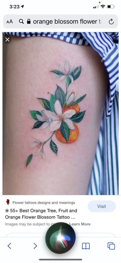 Orange Tree Tattoo, Tattoos Arms, Flor Tattoo, Blossom Tree Tattoo, Florida Tattoos, Magnolia Tattoo, Branch Tattoo, Vine Tattoos, Bff Tattoos