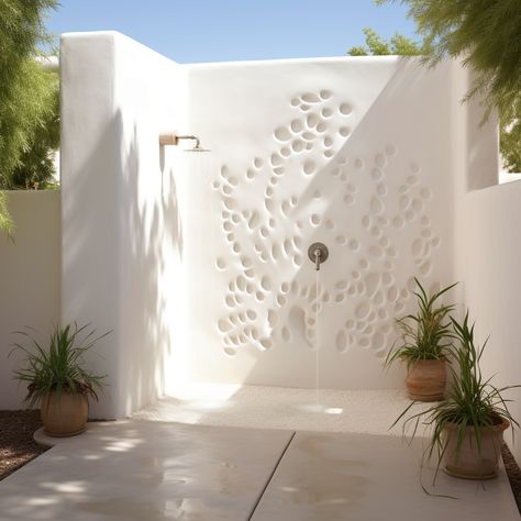 Outdoor Shower Beach Aesthetic, Flower Floor, Outdoor Bathtub, Outdoor Bathroom Design, Arizona House, Pool Shower, Outdoor Bath, Outdoor Bathrooms, Beach Bungalows