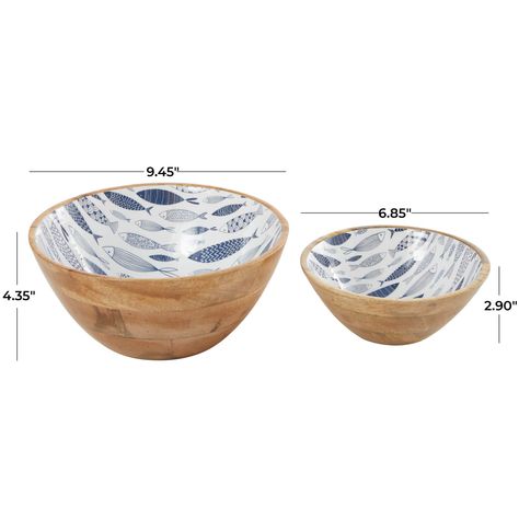 "Purchase the Mango Wood Handmade Nesting Decorative Bowl Set at Michaels. com. This coastal nesting bowl set has a beautiful light creamy white finish and Capiz shell accents that add a unique touch. The set includes two bowls, both features an enamel interior. Inspired by sleek elegance and clean lines, a minimalistic design offers effortless luxury with monochromatic tones and bold, angular structures. It is made from high quality mango wood, which is known for its durability and strength. Th Wood Dishes, Capiz Shell, Nesting Bowls, Decorative Bowl, Blue Wood, Wood Display, Coastal Style, Beautiful Lights, Mango Wood