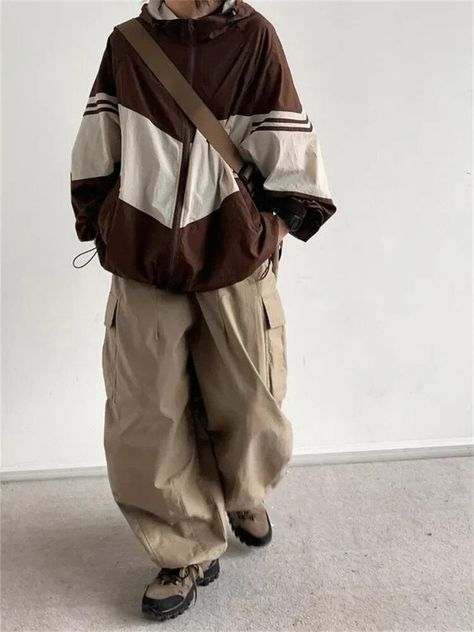 Green Outerwear, Oversized Hooded Jacket, Hip Hop Sweatshirts, Korean Streetwear, Soft Boy, Baggy Clothes, Decoration Vintage, Tomboy Style Outfits, Brown Top