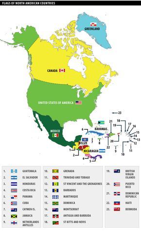 Flags of North American Countries… 11 of them are Latino… 10 of them Hispanic… And ironically enough… The first and second largest Spanish-speaking countries in the world are located here… Mexico in first place and the United States (which ISN'T one of the 10 Hispanic countries) is in second place… U.S. Latino love!!! World Geography Map, Hispanic Countries, World Country Flags, Geography Worksheets, South America Map, Countries And Flags, Homeschool Geography, Country Facts, North America Map