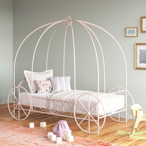 Viv + Rae Ealy Twin Metal Canopy Bed by Viv + Rae™ & Reviews | Wayfair Princess Carriage Bed, Princess Toddler Bed, Dreams Drawing, Carriage Bed, Twin Car Bed, Twin Canopy Bed, Cinderella's Carriage, Girls Bed Canopy, Metal Canopy Bed