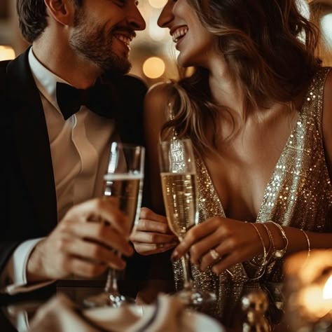 Elegant Celebration Toast: An elegantly dressed couple shares a toast with champagne flutes at a glamorous evening celebration. #elegant #celebration #toast #champagne #couple #evening #formal #dress #aiart #aiphoto #stockcake https://ayr.app/l/imQ6 Couples Champagne Photo Ideas, Champaign Toast, Elegant Couple, Candlelit Dinner, Couple Dress, Couple Romance, Champagne Toast, Elegant Dinner, Kesha