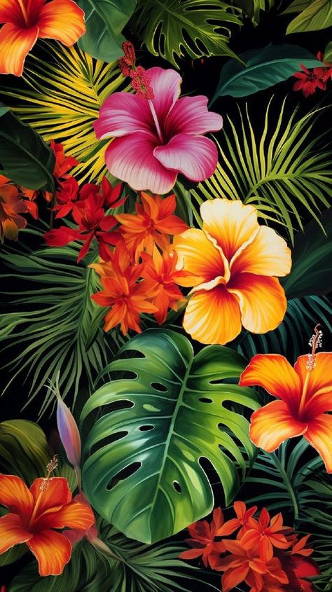 Tropical Mural Painting, Jungle Art Tropical, Tropical Artwork, Construction Fails, Jungle Mural, Tropical Art Print, Tropical Illustration, Tropical Painting, Hawaiian Art