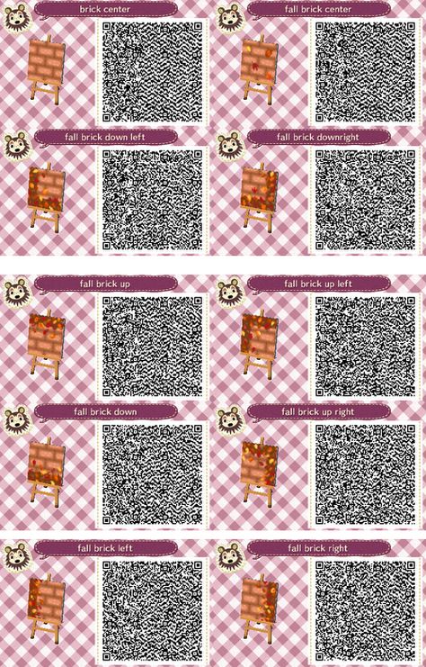 omg I’ve gotten so many requests this week for an Autumn path here you go XD Acnl Paths, Animal Crossing Qr Codes, Acnh Paths, Acnl Qr Codes, Motif Acnl, Animal Crossing 3ds, Brick Path, Animal Crossing New Leaf, Ac New Leaf