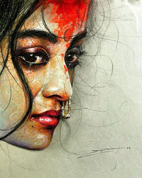 Art Beginners, Beautiful Pencil Drawings, Digital Art Software, Joker Drawings, Watercolor Art Face, Composition Painting, Color Pencil Sketch, Indian Women Painting, Watercolor Portrait Painting