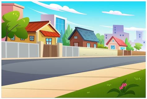 Town Cartoon, Pokemon Towns, Cartoon Houses, Road Illustration, Village Illustration, Houses Illustration, Background House, Cartoon Street, Animation Character Drawings