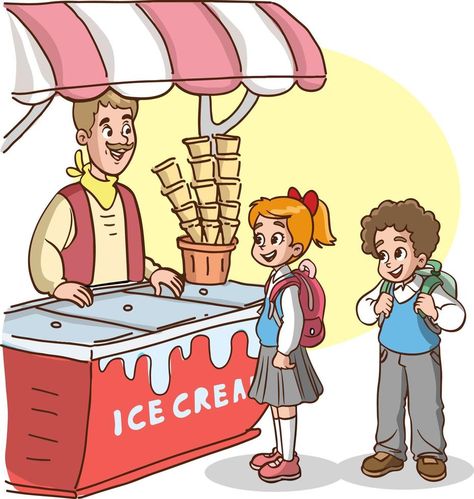 kids buying ice cream from the ice cream shop cartoon vector illustration Ice Cream Cartoon, Ice Cream Clipart, Ice Cream Illustration, Shop Illustration, Diy Crafts For Kids Easy, Picture Story, Dark Art Drawings, Kids Clipart, Vector Cartoon