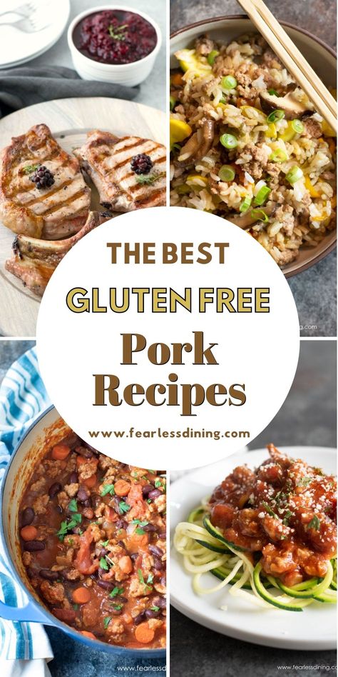 A collection of four pork dishes to make. Recipes Using Ground Pork, Ground Pork Recipes Easy, Gluten Free Pork Chops, Easy Pork Recipes, Best Pork Recipes, Pork Chops Recipes, Migas Recipe, Pork Ribs Grilled, Pork Casserole