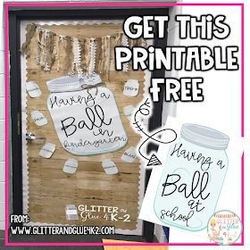 Glitter and Glue 4 K-2: Having A Ball at School: Door Decor Tutorial Mason Jar Bulletin Board Ideas, Mason Jar Classroom Decor, Farmhouse Classroom Door Ideas, Farmhouse Bulletin Board Ideas, Farmhouse Bulletin Board, Back To School Classroom Door, Farmhouse Library, Classroom Back To School, Classroom Door Ideas