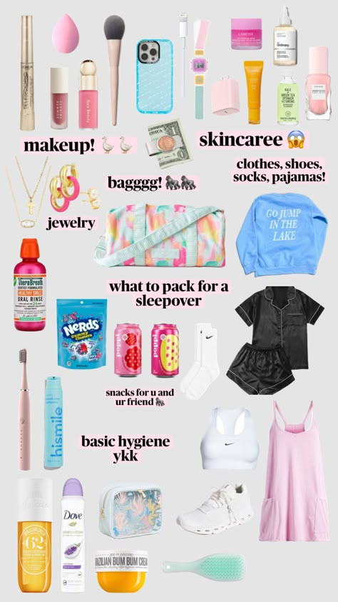 sleepover bag!! 🦍🪿🦍🪿🐀🐀 #fyp Sleepover Packing List, Summer Bag Essentials, Fun Sleepover Activities, Trip Essentials Packing Lists, Teen Sleepover Ideas, Sleepover Essentials, Road Trip Bag, Preppy Travel, Teen Sleepover