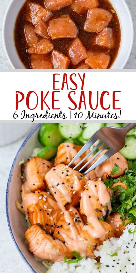 Mahi Mahi Poke Bowl, Salmon Poke Bowl Sauce, Poke Sauce Recipes, Homemade Poke, Salmon Poke Bowl Recipe, Tuna Poke Bowl Recipe, Healthy Sauce Recipes, Sushi Bowl Recipe, Poke Recipe