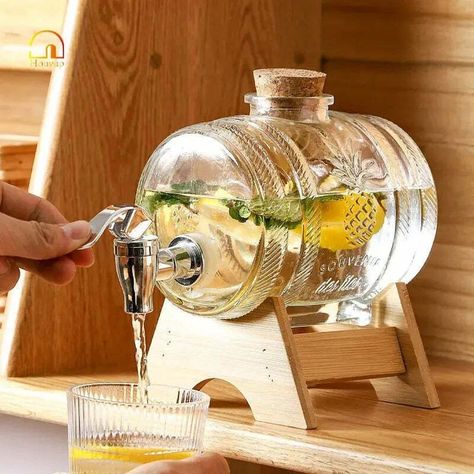 Fresh arrival! Behold the exceptional HOUYUP 1L/3L Large Capacity Glass Jug Beverage Dispenser With Tap Fruit Juice Lemonade Transparent Wine Beer Teapot Container, now available at an irresistible price of $44.57 Honey Storage, Juice Dispenser, Bottle Drink, Beverage Dispenser, Fruit Wine, Glass Dispenser, Fruit Infused Water, Water Kettle, Glass Jug