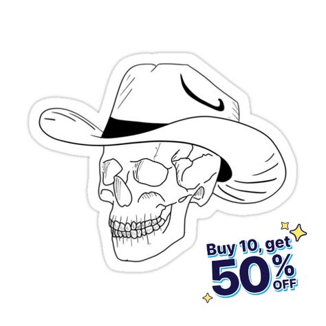 Decorate laptops, Hydro Flasks, cars and more with removable kiss-cut, vinyl decal stickers. Glossy, matte, and transparent options in various sizes. Super durable and water-resistant. A Cowboy skull with a cowboy hat, outline. Skull With Cowboy Hat Tattoo, Cowboy Hat Outline, Skull With Cowboy Hat, Hat Outline, Bandana Tattoo, Cowboy Hat Tattoo, Cowboy Skeleton, Backwards Hat, Cowboy Skull