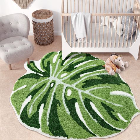 PRICES MAY VARY. UNIQUE DESIGN: Leaf bedroom kids rug size is 36inches X 43 inches, the monstera pattern of the microfiber bedroom area rug will bring hawaiian and tropical style to your floors. HIGH QUALITY: This monstera leaf tufted rug is made out of 100% high quality density polyester thicker microfiber material, super soft. MACHINE WASHABLE: You can keep this green leaf pattern large leaf rug looking like new by machine washing it in cold water, and drying on low setting. NON SLIP BASE: The Hawaiian Bedroom, Jungle Bedroom Theme, Jungle Theme Rooms, Large Bathroom Rugs, Leaf Rug, Childcare Rooms, Large Bath Mat, Bedroom Mats, Shaped Rug