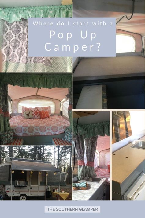 If you are considering buying a pop up camper or are starting a pop up camper remodel, find out what we learned during this process. I'm sharing the tips to get your started! #popupcamper #popupcamperremodel #rv #rvlife #camping #glamping #popup #camperremodel #diy #jayco #jaycoqwest Pop Up Camper Makeover On A Budget, Pop Up Camper Renovation Diy, Pop Up Tent Trailer Remodel, Pop Up Camper Interior Ideas, Pop Up Trailer Makeover, Small Pop Up Camper Remodel, Pop Up Camper Hacks, New Pop Up Campers, Camper Rebuild