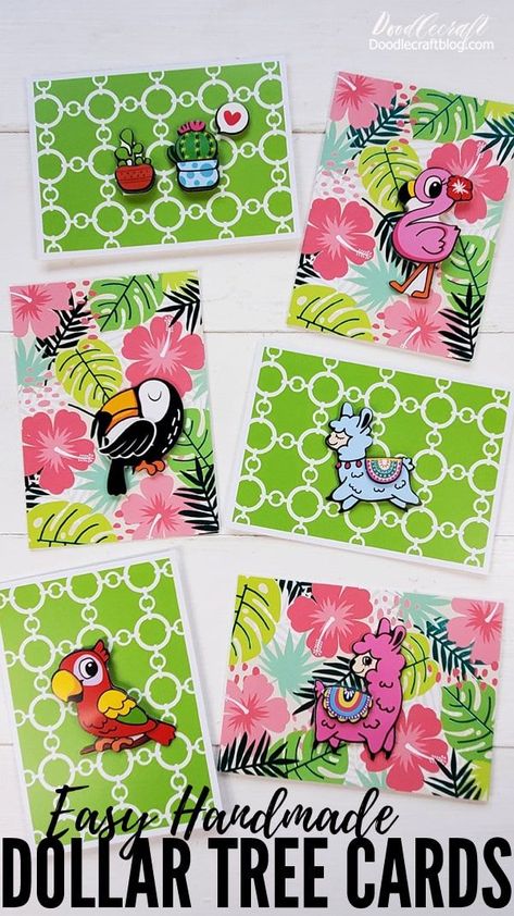 Learn how to make easy handmade cards with craft supplies from Dollar Tree. Dollar store crafts are the best. These embellished cards are perfect for Summer camps, girls nights or the perfect kids craft. Cards With Stickers, How To Make Cards, Tree Sticker, Simple Cards Handmade, Homeschool Crafts, Art Trading Cards, Card Making Tips, Tree Stickers, Make Cards