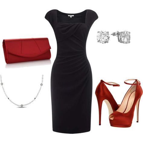 Fabulous little black dress. I am so in love with this dress and the smokin' red accessories! Dress Party Night, Black Dress Outfits, Black Accessories, Red Shoes, Holiday Outfits, Look Fashion, Evening Wear, Dress Accessories, Classy Outfits