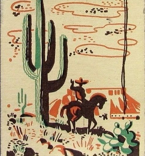 cowboy Motif Art Deco, Wilde Westen, Western Wall Art, Matchbox Art, Cowboy Art, Arte Inspo, Arte Popular, Mexican Art, Vintage Western