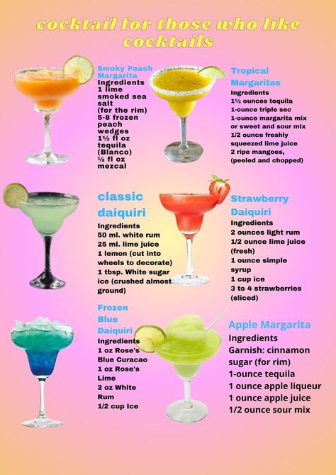 Mixed Drinks Alcohol Recipes, Shots Alcohol Recipes, Fruity Alcohol Drinks, Easy Alcoholic Drinks, Margarita Ingredients, Summer Drinks Alcohol, Cocktail Drinks Alcoholic, Party Drinks Alcohol, Brunch Drinks