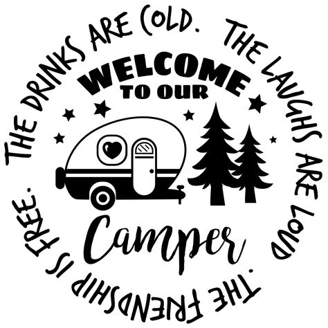 This replacement camper decal features easy to install high gloss vinyl and is the perfect RV decal to make your motor home original. This custom camper decal also makes a great gift for all campers and can be applied while camping. It would look great on your travel trailer, pop up camper and motor home. The RV decal is sharp, crisp and easy to install they will look like you spent hours on the detail but you only spent minutes. We include all the instruction needed to install your replacement Funny Camper Decals, Camper Sayings Wall Art, Welcome To Our Camper Signs, Camper Stickers Vinyl Decals, Camping Stickers Vinyl Decals, Camper Signs Diy Ideas, Cool Silhouette Art, Camp Sayings, Camping Decals