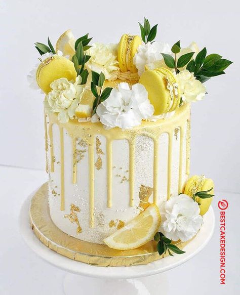 50 Lemon Cake Design (Cake Idea) - March 2020 Lemon Cake Decoration, Lemon Cake Design, Lemon Birthday Cakes, Birthday Cakes For Women, Design Cake, Beautiful Birthday Cakes, Yellow Cake, Drip Cakes, Lemon Cake