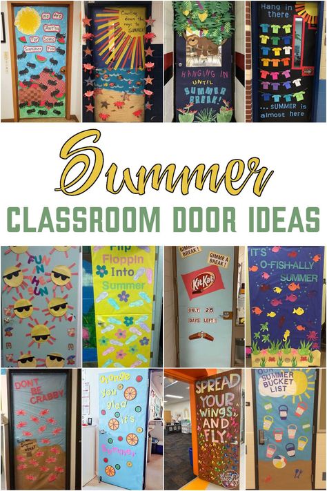 Get your kids excited for the summer break with one of these fun summer classroom door ideas. Summer Ideas For Classroom Doors, Creative Classroom Door Ideas, How To Decorate Doors Ideas, End Of Summer Door Ideas, Seasonal Classroom Door Ideas, Summer Classroom Door Decoration Ideas, Summer School Door Decorations, Summer Decor For Classroom, June Preschool Door Ideas