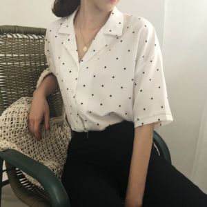 Polka Dot V Neck Blouse White Boho Beach Dress, Boho Beach Dress, Chiffon Shorts, Look Retro, Dot Shirt, K Fashion, Female Clothing, Polka Dot Shirt, Women Blouse