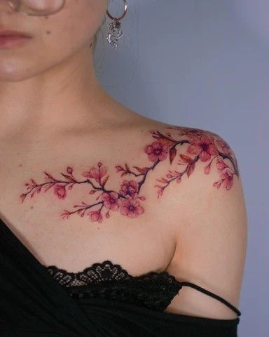 Cherry Blossom Tattoo Shoulder, Cherry Blossom Tattoos, Blossom Tree Tattoo, Sakura Tattoo, Branch Tattoo, Tattoos For Women Flowers, Vine Tattoos, Inspiration Tattoos, Cherry Blossom Tattoo