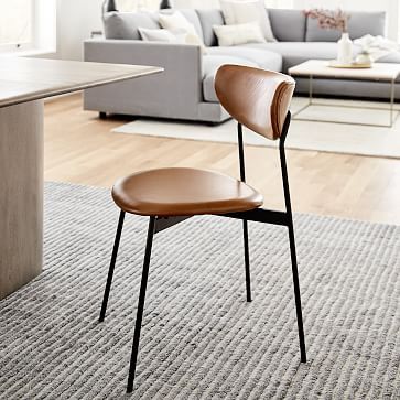 Mid-Century Modern Petal Upholstered Dining Chair - Leather | West Elm Dining Extension, Fully Upholstered Dining Chair, Tahoe House, Round Seat Cushions, School Chair, Nook Ideas, High Back Dining Chairs, School Chairs, Leather Dining Chair