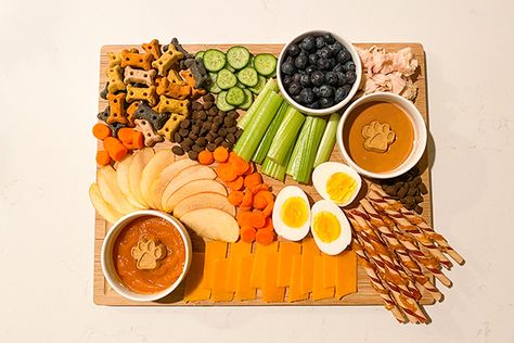 Charcuterie Board for Dogs Dog Charcuterie Board, Dog Party Food, Kong Stuffing, Charcuterie Board Diy, Charcuterie Ideas, Doggie Treats, Peanut Butter Pumpkin, Charcuterie Inspiration, Bark Box