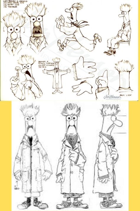 The Muppets Beaker, Bunsen And Beaker Muppets, Beaker Muppets Drawing, Beaker Muppets Tattoo, How To Draw Muppets, Handmade Puppets Ideas, Muppet Character Design, Muppet Illustration, Muppets Drawings