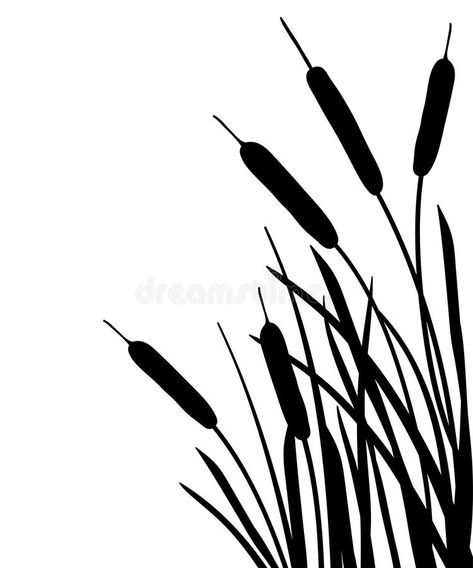 Leaves Silhouette Pattern, Plant Sillouhette, Plant Silhouette Art, Cattail Illustration, Reeds Drawing, Cattails Drawing, Silhouette Drawing Ideas, Grass Stencil, Silhouette Leaves