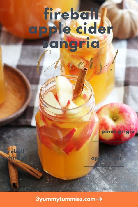 Fireball Apple Cider, Fireball Cocktails, Apple Sangria Recipes, Cider Alcohol, Fireball Drinks, Apple Cider Sangria Recipe, Fall Sangria Recipes, Apple Cider Drink, Apple Sangria