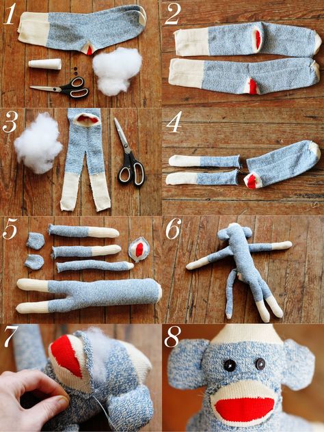 Sock Monkey Pattern, Kerajinan Diy, Monkey Doll, Monkey Pattern, Sock Doll, Sock Dolls, Sock Toys, Diy Socks, Sock Crafts