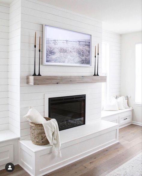 Wall With Fireplace, Black Mantle Fireplace, Black Tile Fireplace, Bathroom Curtains Ideas, Built In Electric Fireplace, Valentine's Day Celebration, Build A Fireplace, Bathroom Upgrade, Shiplap Fireplace