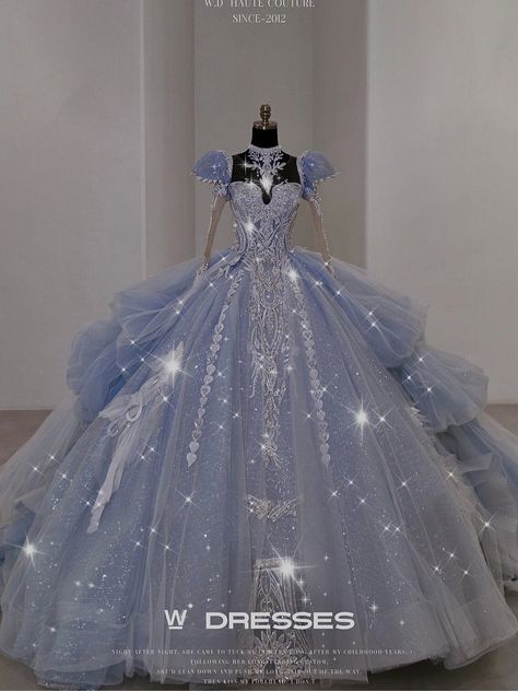 Pastel Blue Wedding Dress, Matric Ball Dresses Unique, Prom Dresses Puffy, Ice Queen Dress, Light Blue Quinceanera Dresses, Quince Planning, Debut Gowns, Frocks And Gowns, Cinderella Dress