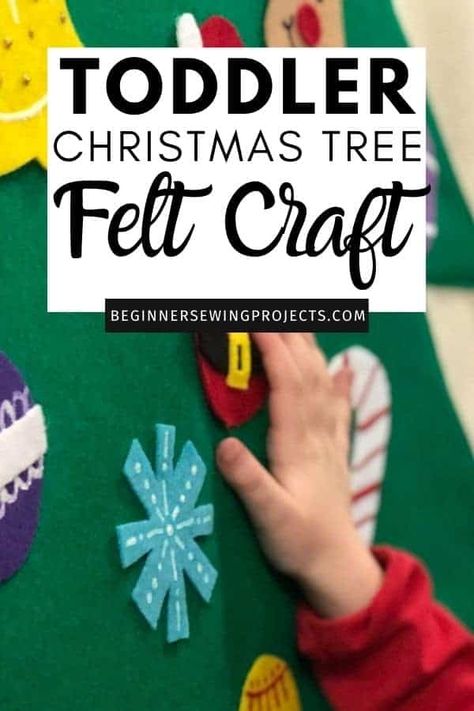 Make some fun decorations with your little ones! They'll love this Toddler Christmas Tree Felt Craft! This simple DIY project is super easy to make and will provide lots of smiles for your kids. Felt projects are great because they are inexpensive to make and you can do so much with this. The best part is that this tree is not a once off project, it will last for years to come! DIY felt projects. Easy sewing. Toddler Christmas Tree Felt Craft Kids Christmas Tree Decorations, Felt Christmas Tree Toddler, Kids Tree Ornaments, Christmas Tree Felt, Easy Kids Christmas, Easy Felt Crafts, Toddler Christmas Tree, Trees For Kids, Felt Christmas Tree Decorations