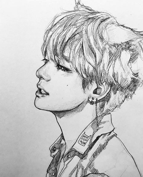 An adorable sketch of Tae Fanart Bts, Taehyung Fanart, Bts Art, Art Manga, Kpop Drawings, Fan Art Drawing, Bts Drawings, Drawing Tutorials, Kpop Fanart