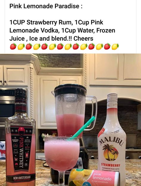 Paradise Cocktail, Pink Lemonade Vodka, Fun Drinks Alcohol, Pretty Alcoholic Drinks, Summer Drinks Alcohol, Cocktail Drinks Alcoholic, Malibu Rum, Yummy Alcoholic Drinks, Mixed Drinks Alcohol