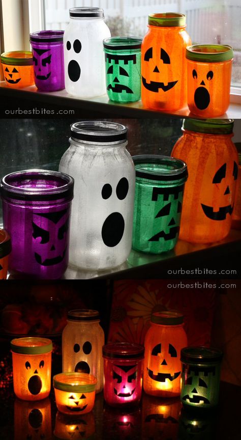 Mason Jar Halloween, Høstaktiviteter For Barn, Veselý Halloween, Scary Halloween Decorations Diy, Halloween Party Decor Diy, Halloween Jars, Halloween Mason Jars, Mason Jar Lanterns, Halloween Fest