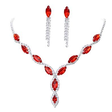 Women Wedding Jewelry bright Crystal Rhinestone Droplets Necklace Earrings Party Set Red Jewelry Set, Gold Jewelry Prom, Inexpensive Jewelry, Wedding Red, Accesories Jewelry, Classic Earrings, Red Necklace, Red Jewelry, Cheap Jewelry