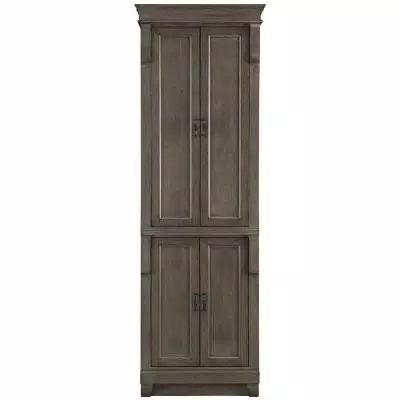 Naples 24 in. W x 74 in. H x 17 in. D Bathroom Linen Cabinet in Distressed Grey Corner Linen Cabinet, Linen Storage Cabinet, Craftsman Style Doors, Bath Redo, Linen Cabinets, Bathroom Linen Cabinet, Floor Cabinet, Shelf Wood, Linen Cabinet