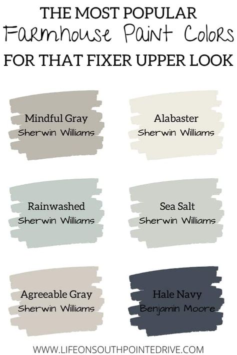 Best Farmhouse Paint Colors, Furniture Paint Colors, Rainwashed Sherwin Williams, Most Popular Paint Colors, Sea Salt Sherwin Williams, Farmhouse Paint Colors, Popular Paint Colors, House Color Palettes, Farmhouse Paint