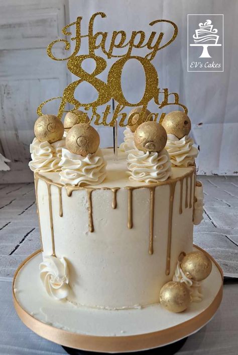 #80thbirthday #dripcake #golddrip #overloadcake Cake 70th Birthday, Gold Drip Cake, Birthday Drip Cake, Cakes Decorating, Gold Drip, Drip Cake, Drip Cakes, 90th Birthday, 80th Birthday