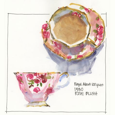 Teacup Collection 16 & 17: More pink? Watercolour Teacup, Teddy Parker, Teacup Painting, Watercolor Teacup, Teacup Art, Tea Cup Drawing, Liz Steel, Teacup Collection, Tea Cup Art